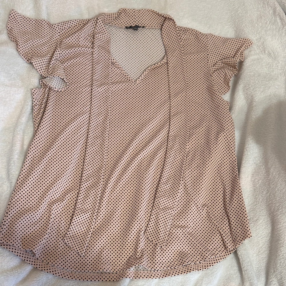Adrianna Papell Pink Polka Dot Blouse with Ruffle Sleeves
